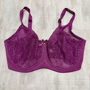 Wacoal 34DDD Purple Retro Chic Full Figure Underwire Floral Lace Bra 855186